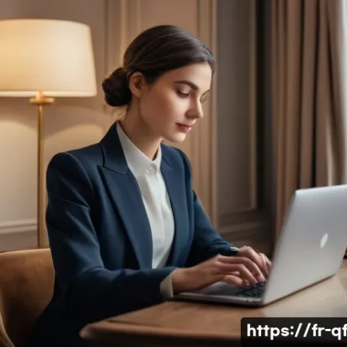 Home 30 효과적인 온라인 커뮤니케이션을 위한 에티켓 - A modern French professional workspace scene featuring a young adult woman dressed in smart business...